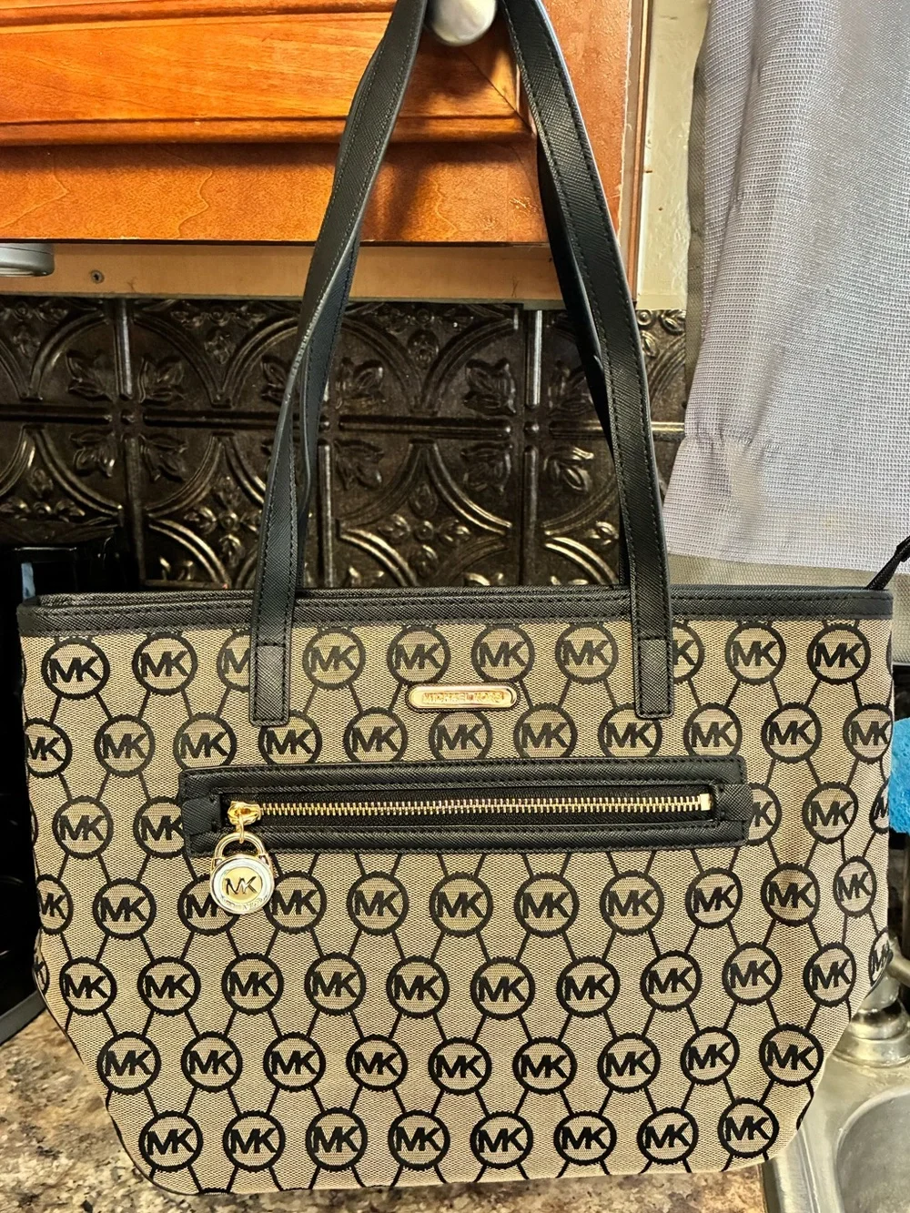 NEW Vintage Michael Kors black and beige Monogram Tote